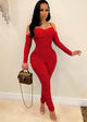 "Crimson Temptress" Ruched Bodycon Jumpsuit with Gloves