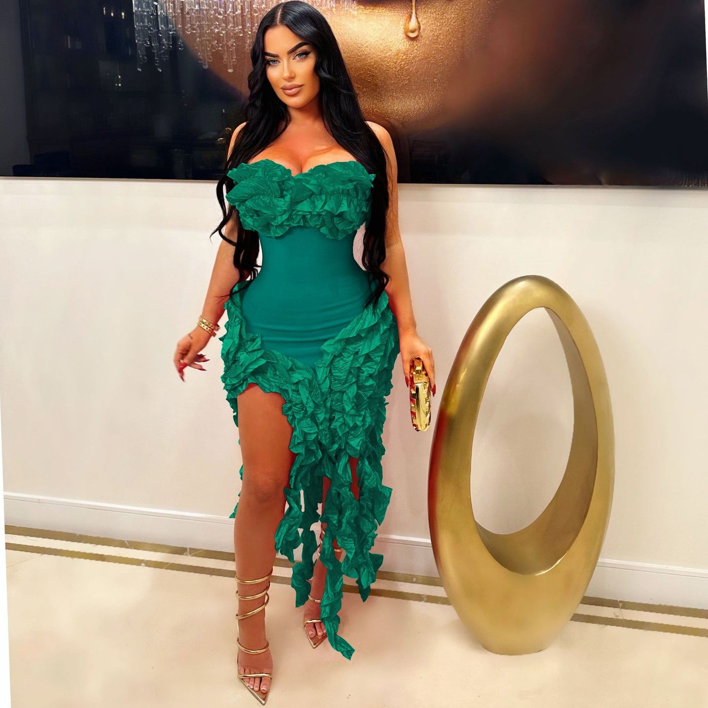 Strapless Ruffle Tassel Dress – Summer Showstopper