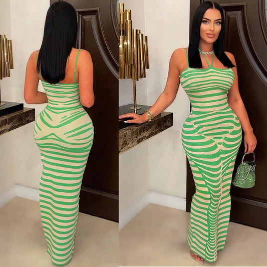 Ribbed Print Maxi Dress