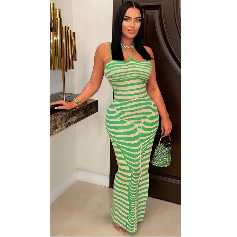 Ribbed Print Maxi Dress