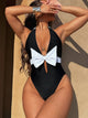 "Monochrome Majesty" Bow Tie Lace-Up One-Piece Swimsuit
