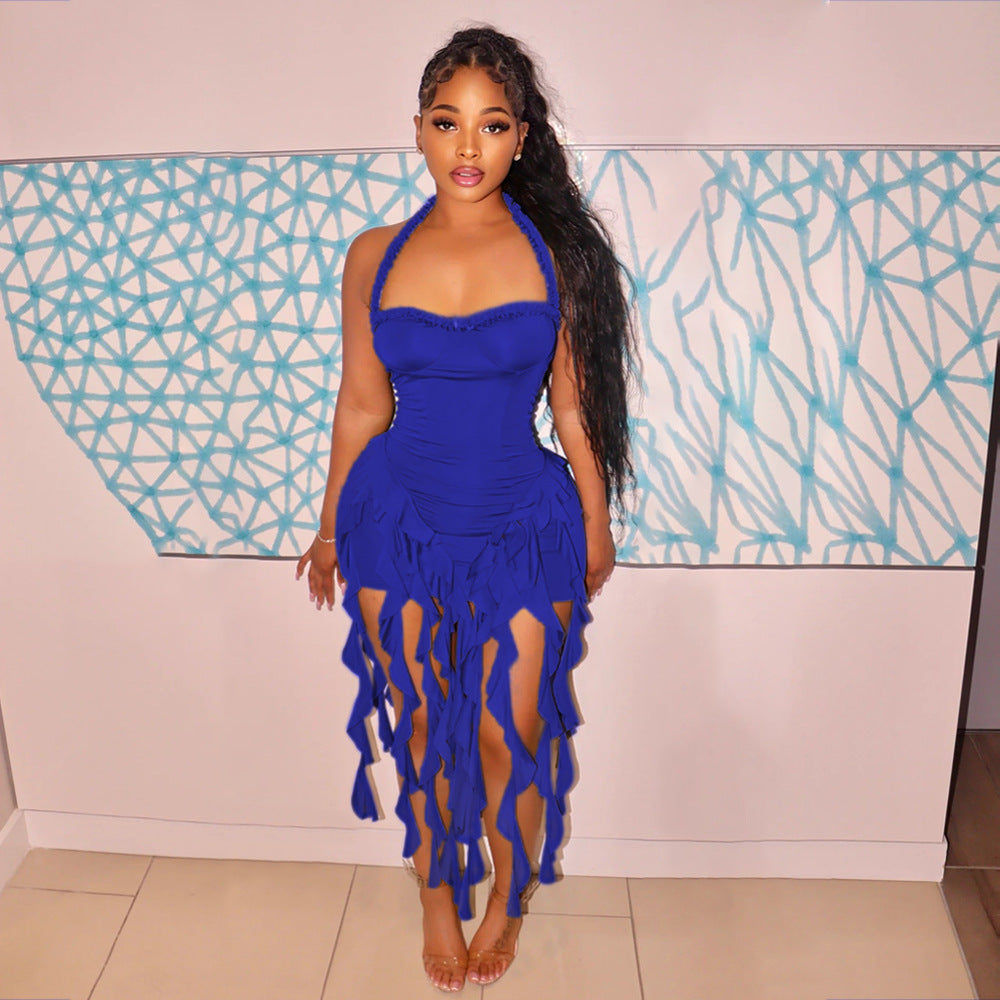 Tassel Halter Bodycon Dress – Snatched Fit, High Stretch, Luxe Vibe