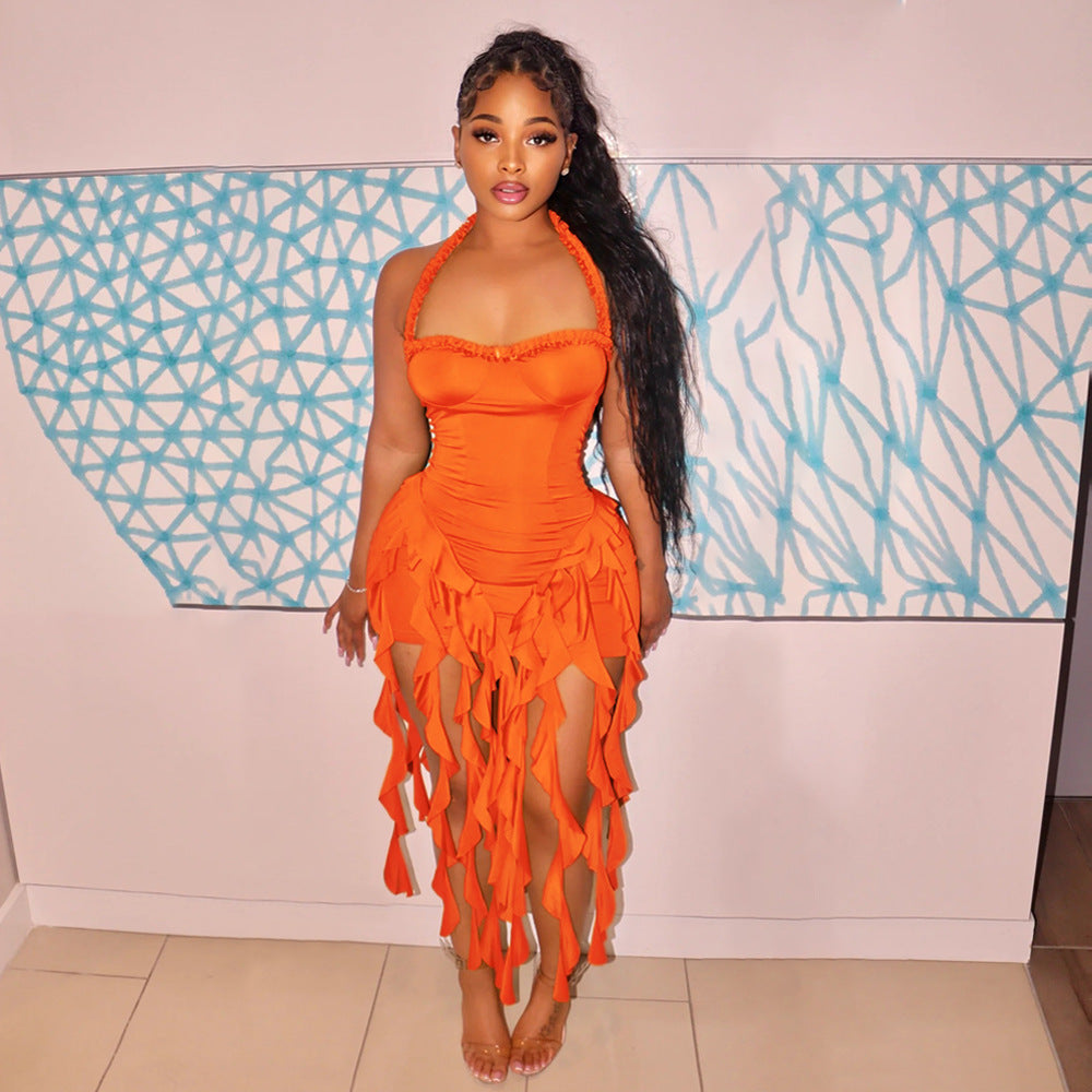 Tassel Halter Bodycon Dress – Snatched Fit, High Stretch, Luxe Vibe