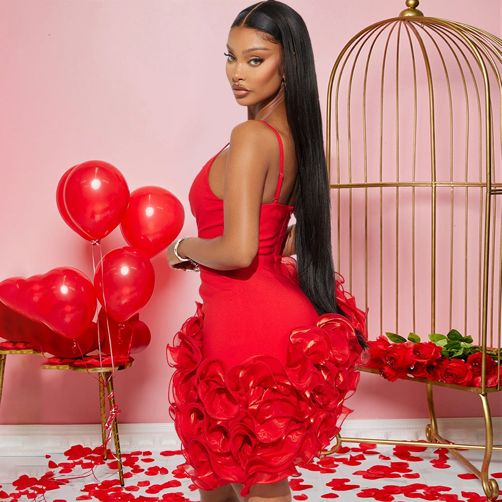 Sexy Strapless Lotus Lace Irregular Club Dress – Elegant Party & Night Out Dress