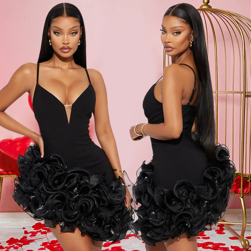 Sexy Strapless Lotus Lace Irregular Club Dress – Elegant Party & Night Out Dress