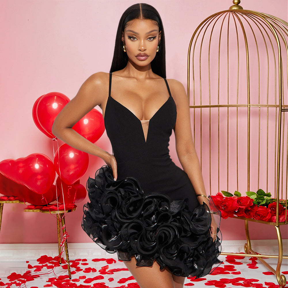 Sexy Strapless Lotus Lace Irregular Club Dress – Elegant Party & Night Out Dress