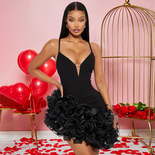 Sexy Strapless Lotus Lace Irregular Club Dress – Elegant Party & Night Out Dress