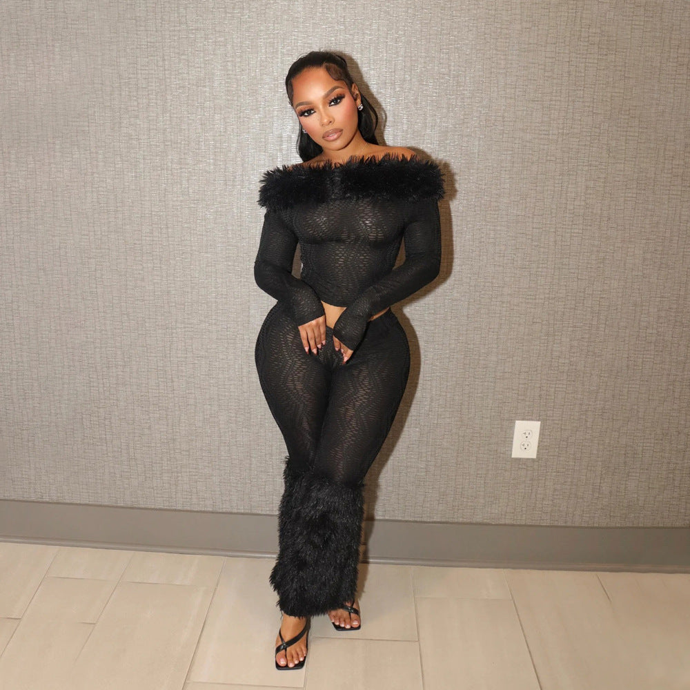 ✨ The Cozy Luxe Set – Off-Shoulder Furry Two-Piece