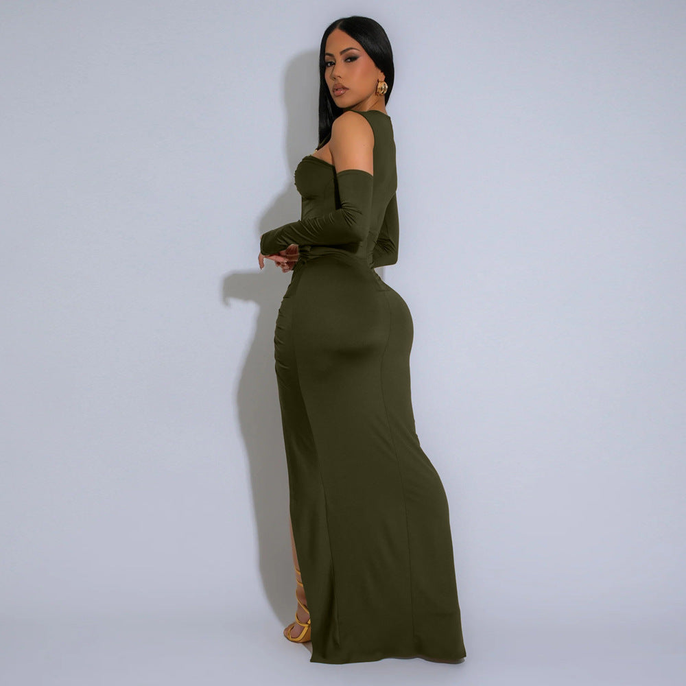 Sculpted Slit Maxi – Sexy Hollow Long Dress with Silky Stretch Fit
