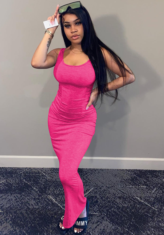 Sexy Ribbed Sundress – Stretchy Body-Hugging Maxi Dress for Vacations & Dates