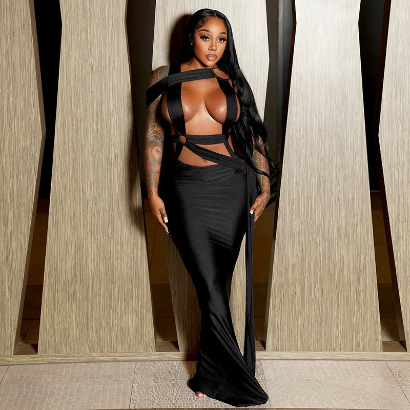 The “Midnight Mirage” Lace-Up Gown