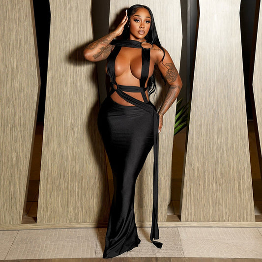 The “Midnight Mirage” Lace-Up Gown