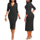 "Luxe Femme" Lapel Slit Half Sleeve Dress