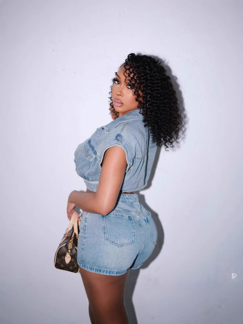 Denim Dreams Two-Piece Shorts Set