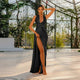 Midnight Allure Halter Satin Gown