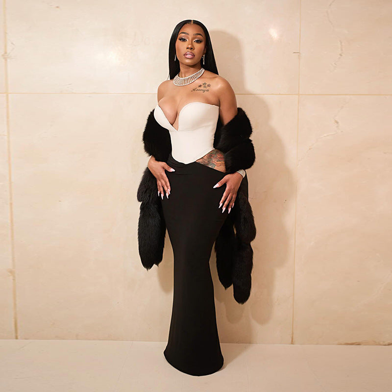 The “Midnight Allure” Patchwork Maxi Dress