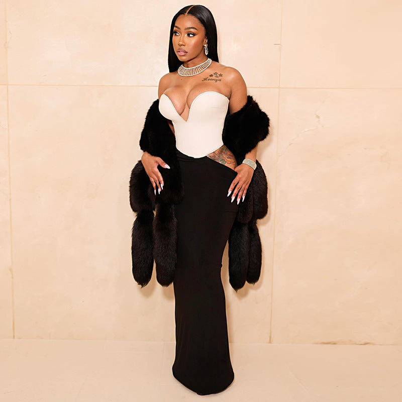 The “Midnight Allure” Patchwork Maxi Dress