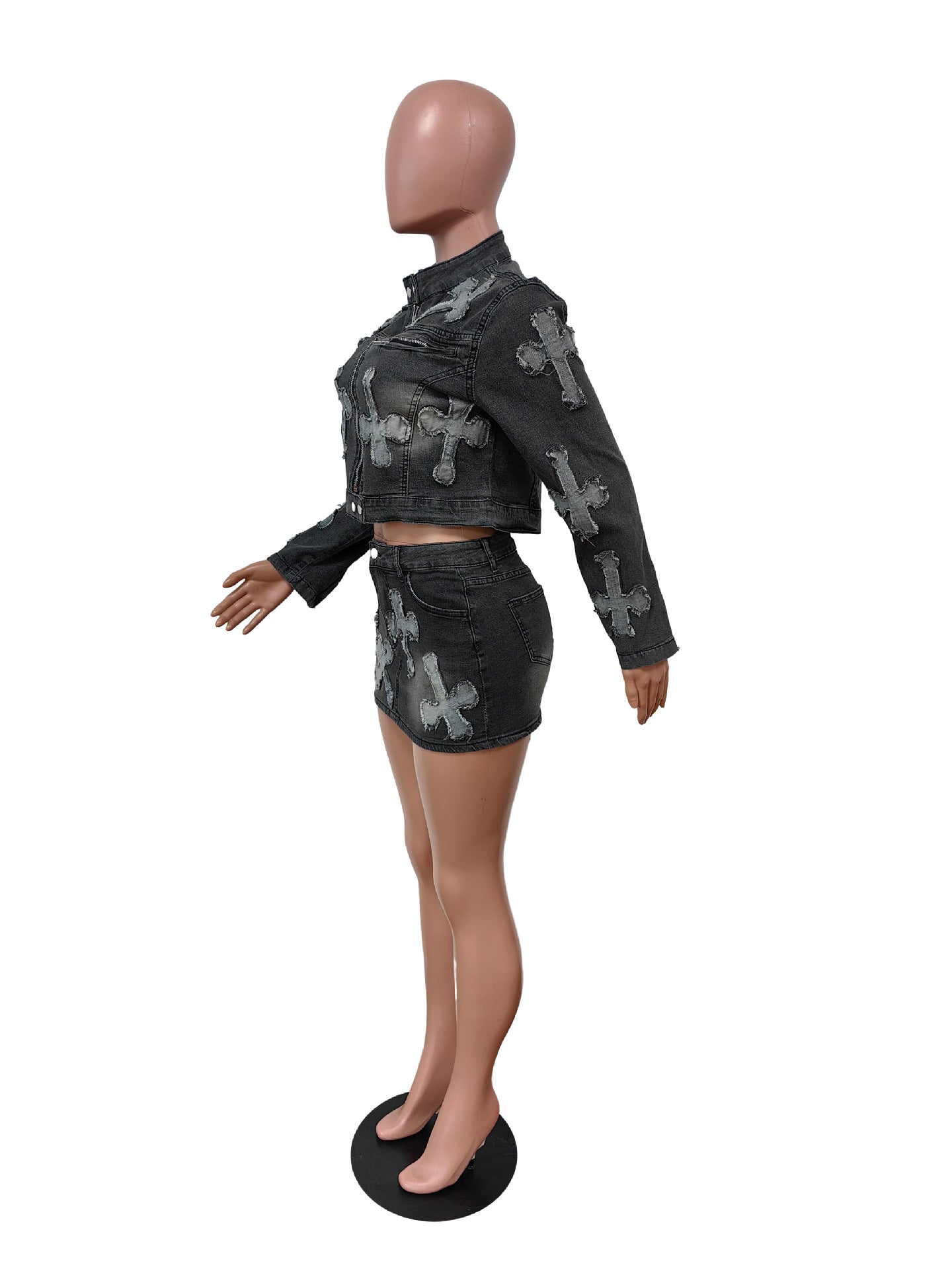 "Denim Diva" Embroidered Jacket & Skirt Suit