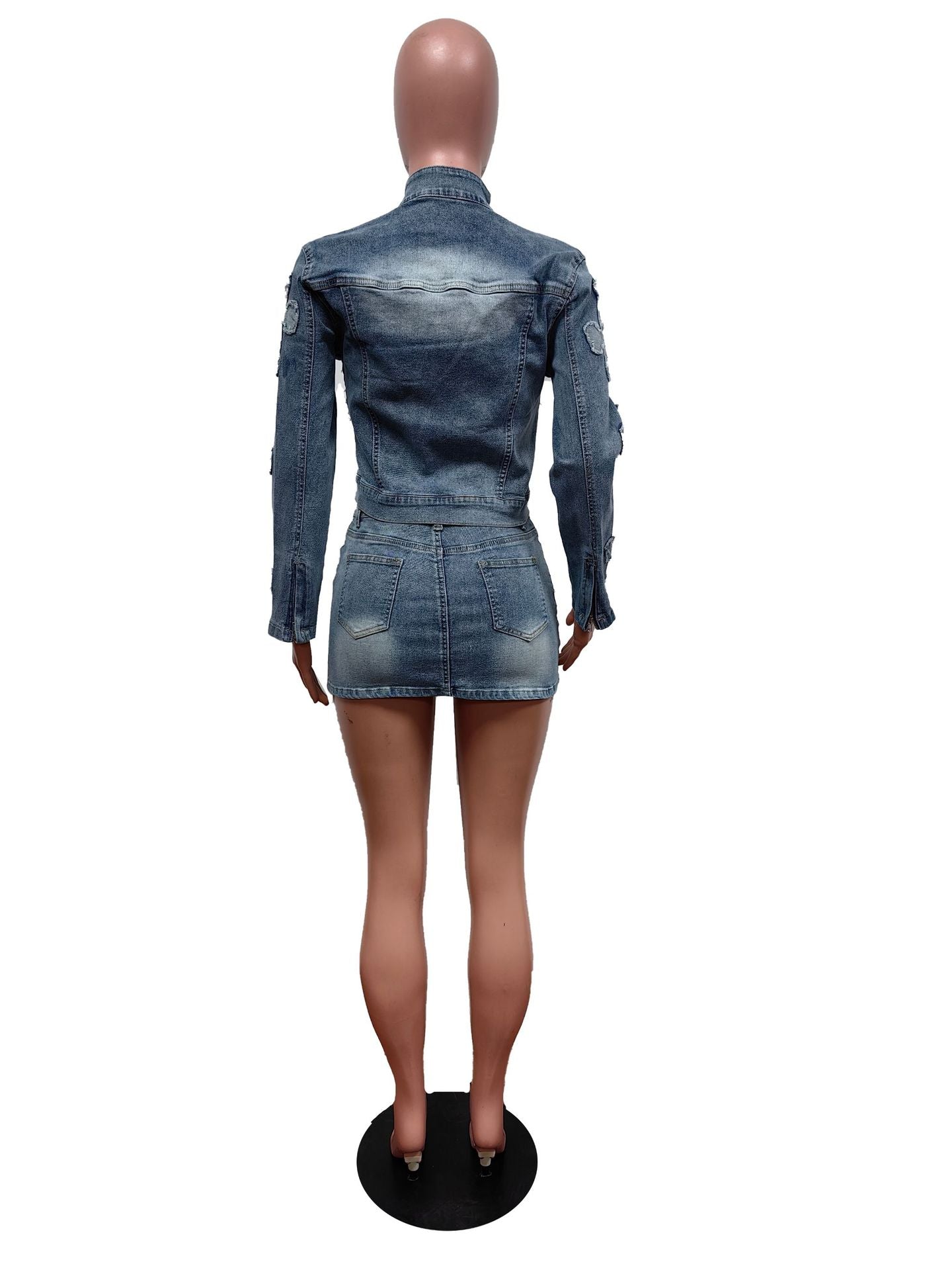 "Denim Diva" Embroidered Jacket & Skirt Suit