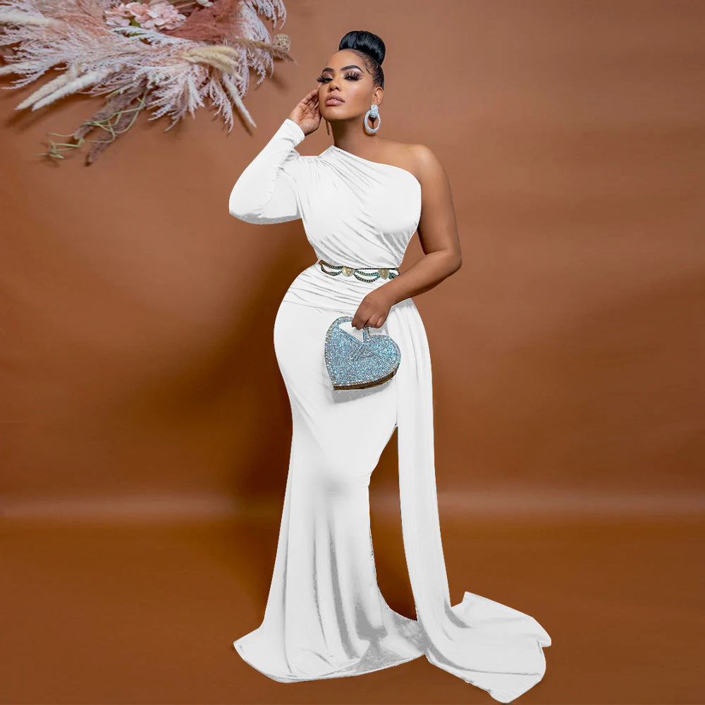 Midnight Muse – One-Shoulder Elegance Maxi Gown