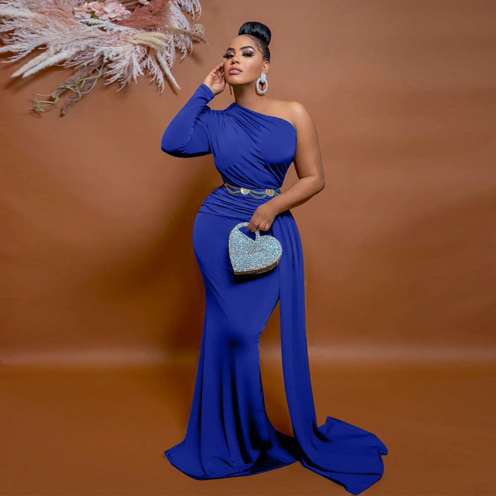 Midnight Muse – One-Shoulder Elegance Maxi Gown