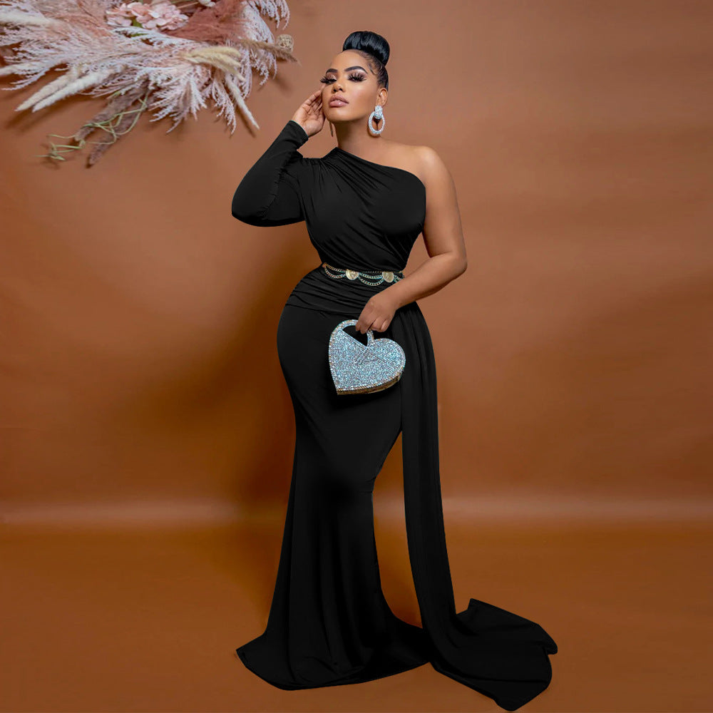 Midnight Muse – One-Shoulder Elegance Maxi Gown