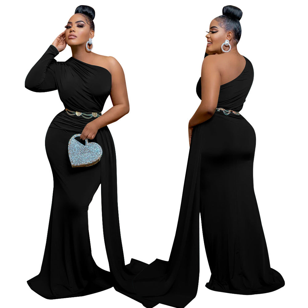 Midnight Muse – One-Shoulder Elegance Maxi Gown