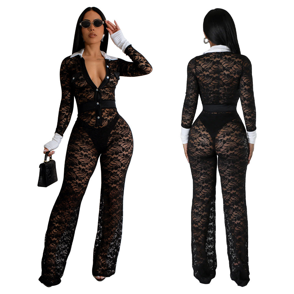 Laced Up & Lethal Jumpsuit – Long Sleeve Mesh Patchwork Fit