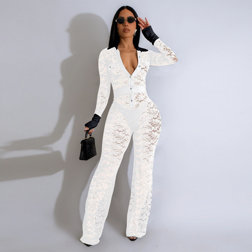 Laced Up & Lethal Jumpsuit – Long Sleeve Mesh Patchwork Fit