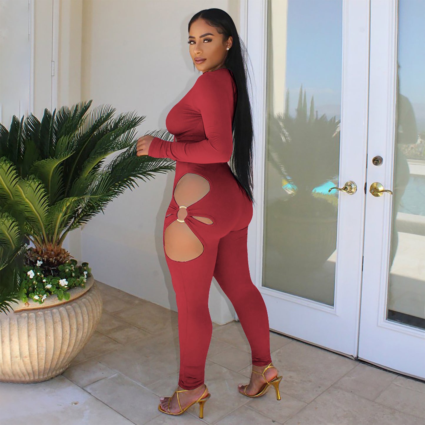 Ribbed Two-Piece Pants Set – Sexy V-Neck Crop Top & High-Waist Pants