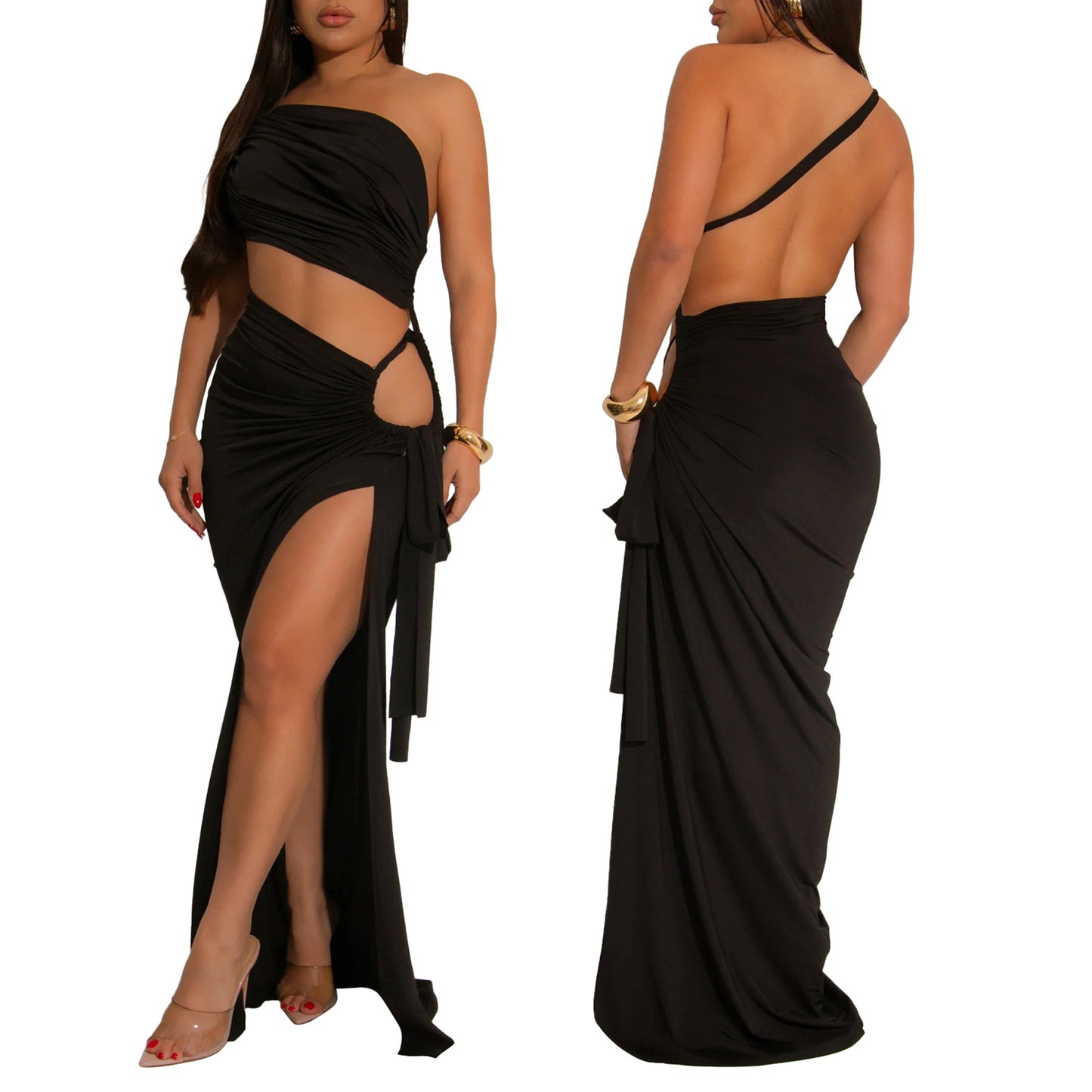 Slit Game Strong – One Shoulder Slay Dress (Luxury Stretch Fit)