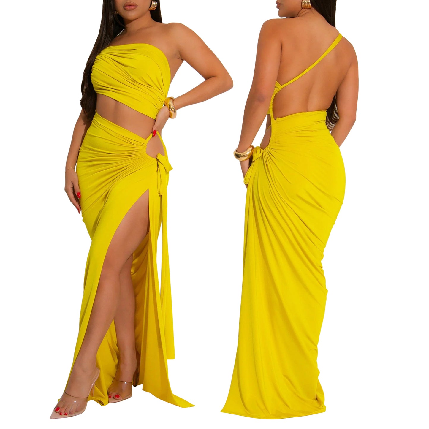 Slit Game Strong – One Shoulder Slay Dress (Luxury Stretch Fit)