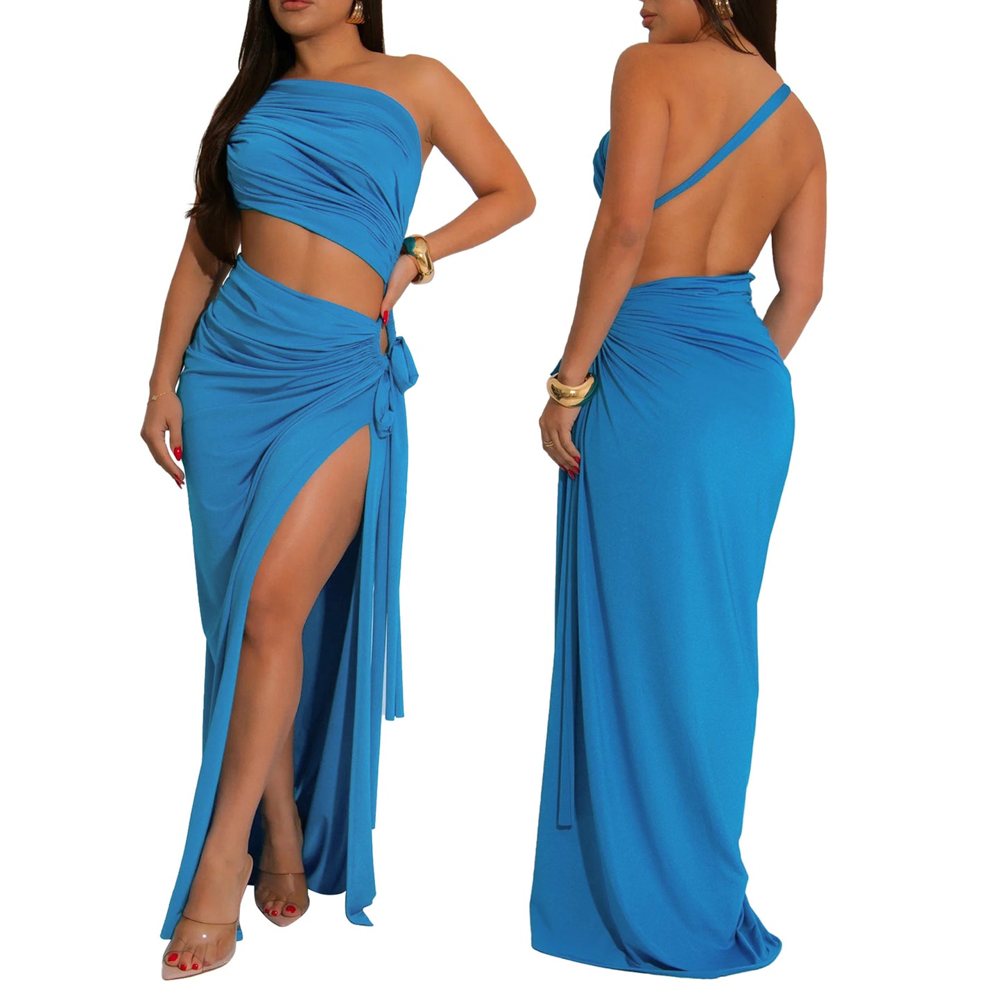 Slit Game Strong – One Shoulder Slay Dress (Luxury Stretch Fit)