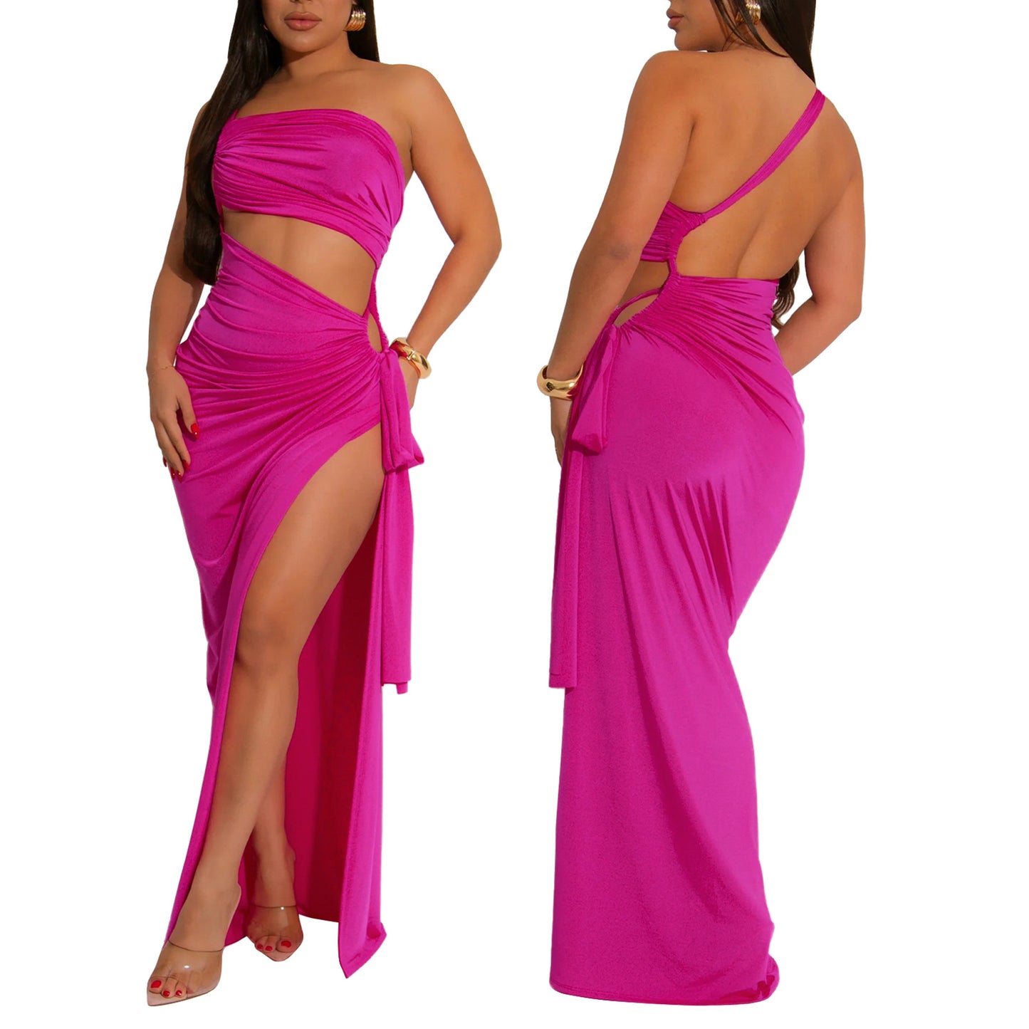 Slit Game Strong – One Shoulder Slay Dress (Luxury Stretch Fit)