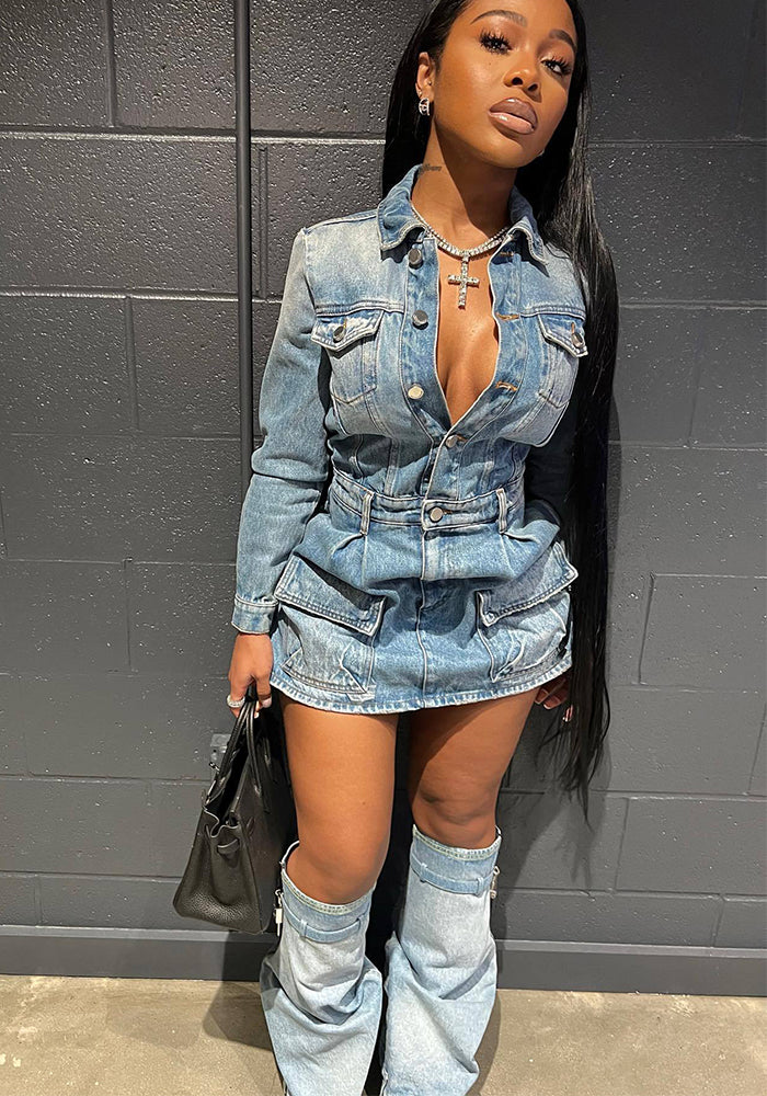 The Denim Dynasty Pocket Dress 👑