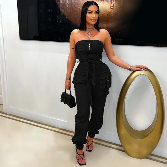 Power Play Strapless Cargo Jumpsuit – Luxe Utility Fit