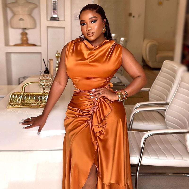 Sunset Wave Ruffle Maxi Dress