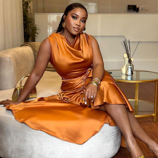 Sunset Wave Ruffle Maxi Dress