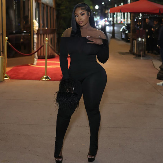 Fur Affair Off-Shoulder Jumpsuit