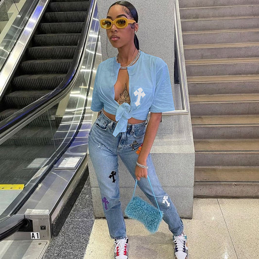 Cross Cut-Out Pocket Tee – Casual Streetwear Essential