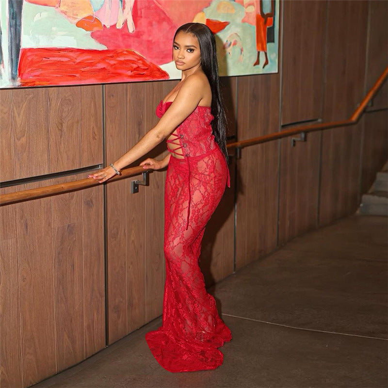 The “Midnight Temptation” Lace-Up Bodycon Dress