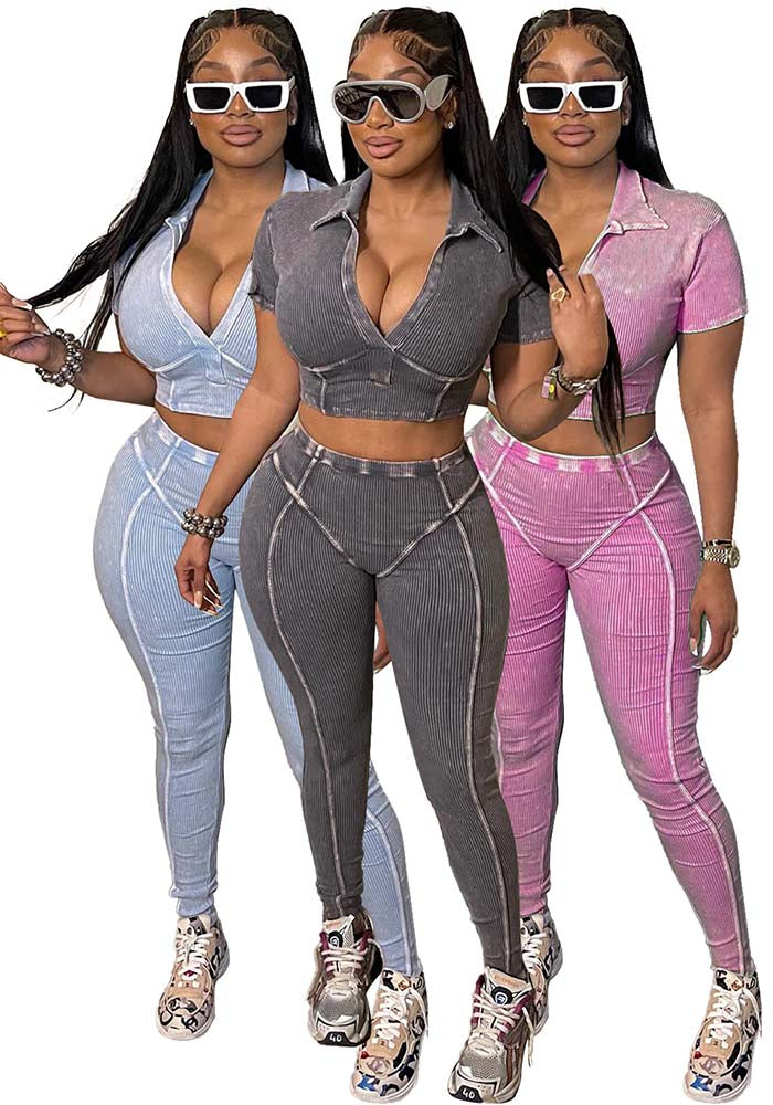 The Distressed Chic V-Neck Two-Piece Set