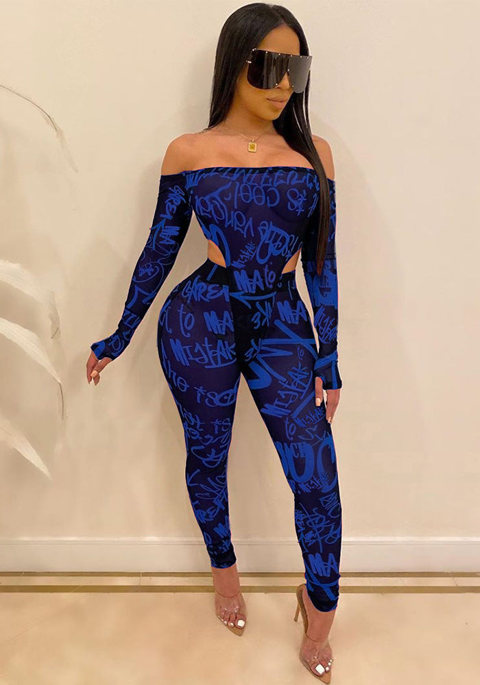 Mesh Majesty Two-Piece Set – Sheer Off-Shoulder Bodysuit & Slim Pants