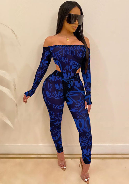 Mesh Majesty Two-Piece Set – Sheer Off-Shoulder Bodysuit & Slim Pants