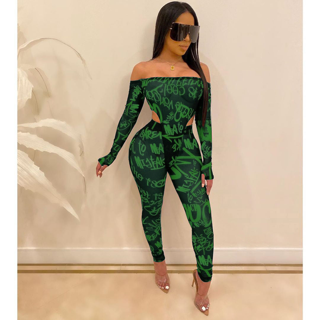 Mesh Majesty Two-Piece Set – Sheer Off-Shoulder Bodysuit & Slim Pants