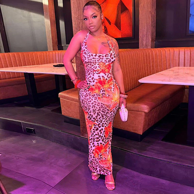 Chic Leopard & Floral V-Neck Maxi Dress