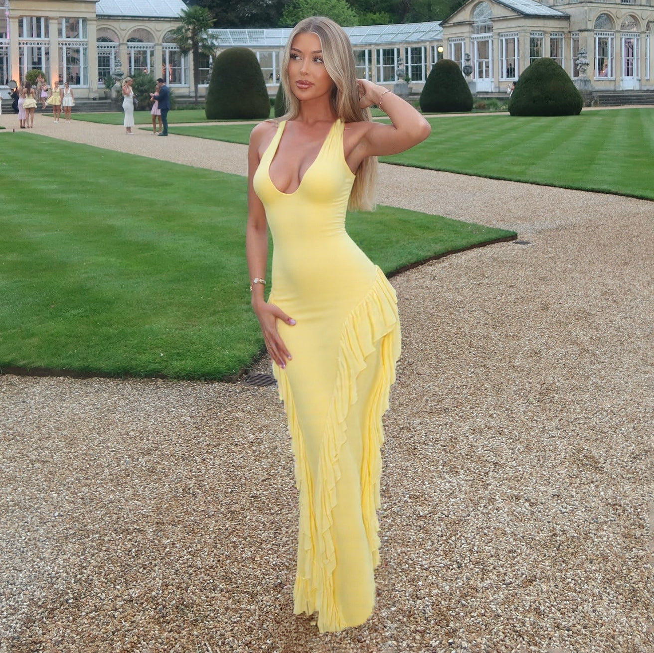 Lace-Up Halter Neck Ruffle Dress – Summer Party Essential