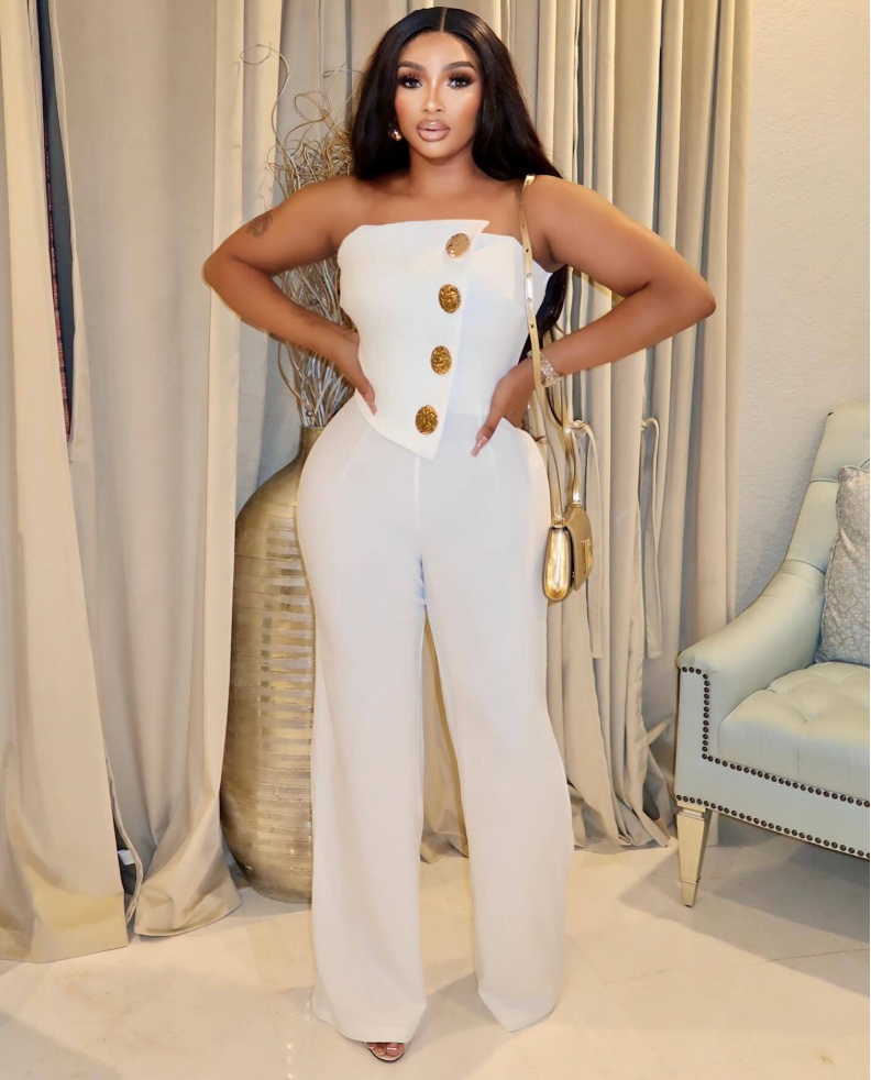 Bossed Up Strapless Button Wide-Leg Jumpsuit – Luxe Statement Fit