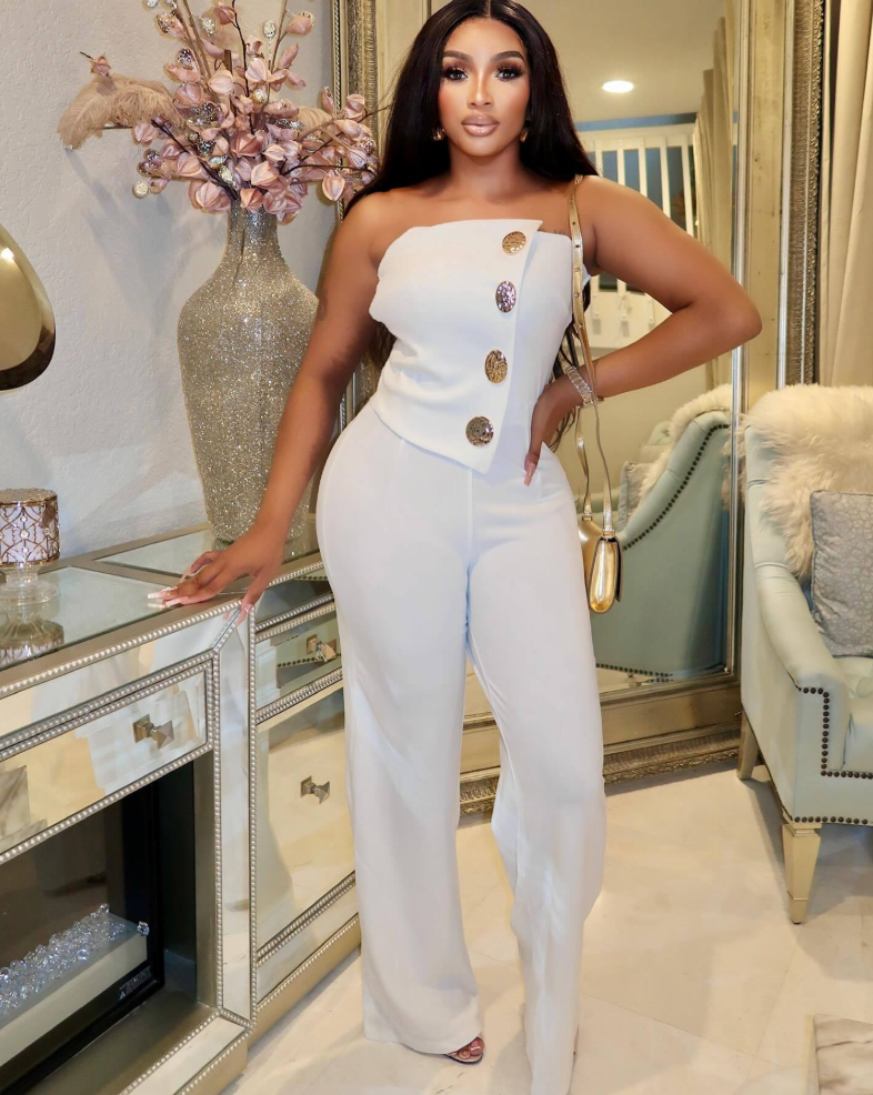 Bossed Up Strapless Button Wide-Leg Jumpsuit – Luxe Statement Fit