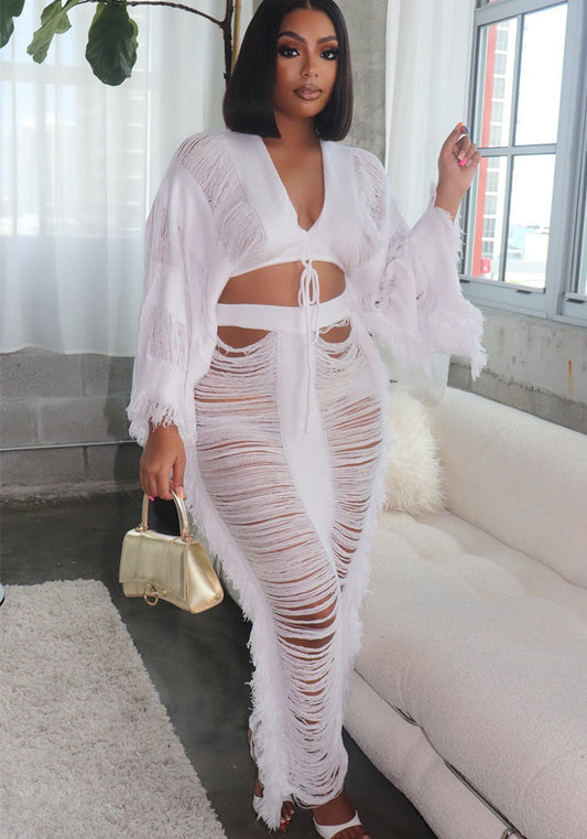 Cutout Confidence Long Sleeve Two-Piece Skirt Set